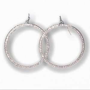 EXPRESS Silver Rhinestone Circle Pendant Earrings